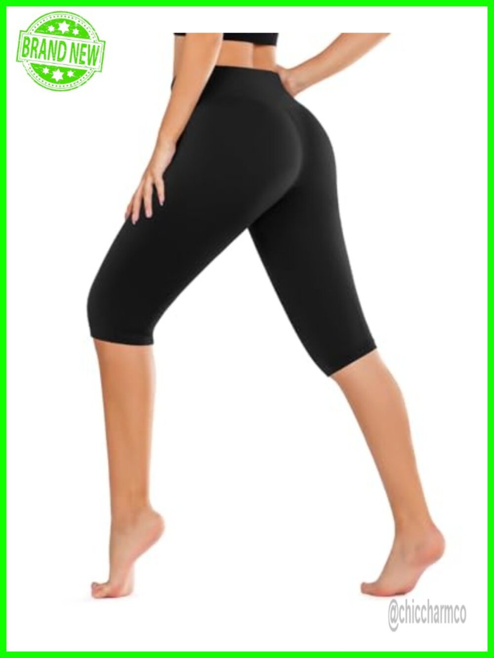 High Waisted Tummy Control Capri Leggings 13" Inseam Yoga Workout